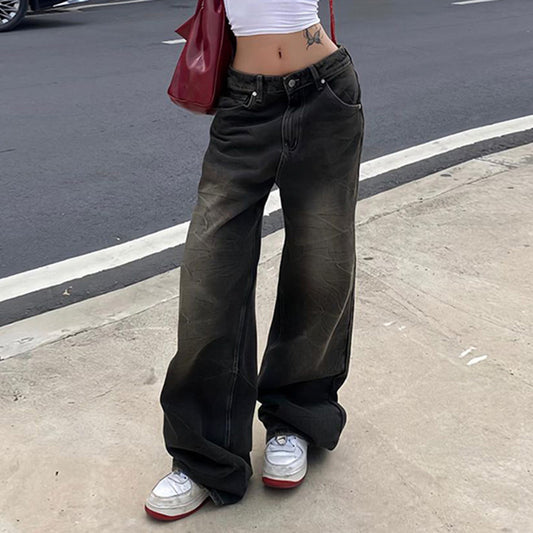 Woman's Textured Fabric Low Waist Denim Jeans