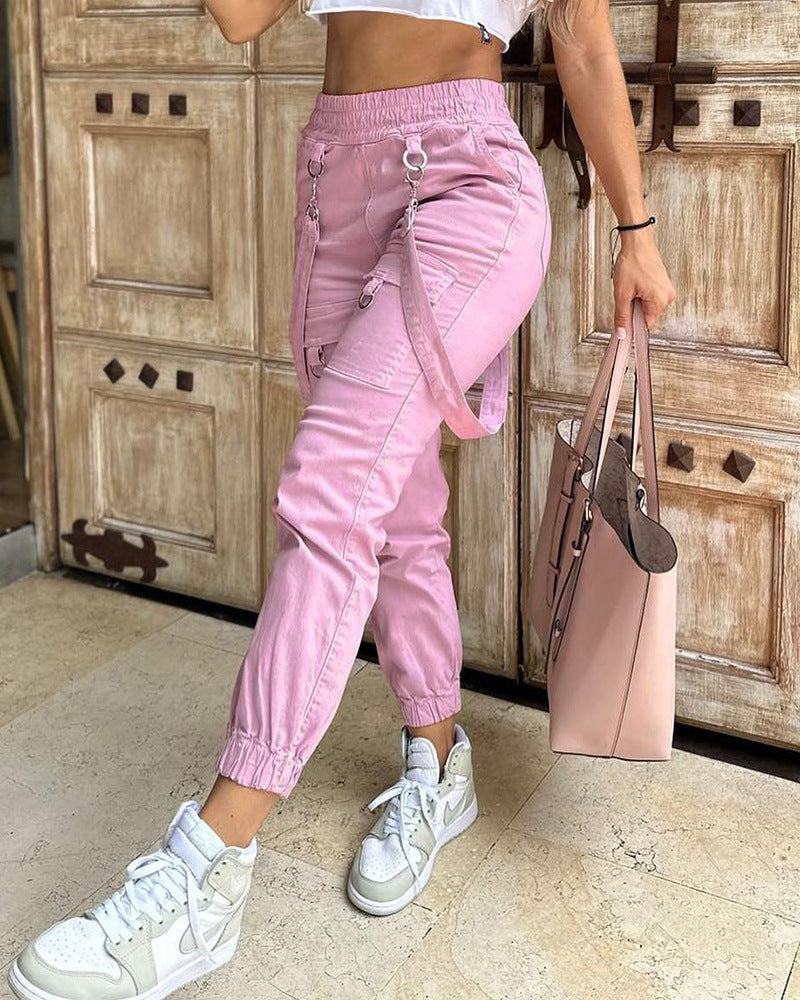 Women's Cargo Suspenders Casual Pants/2 Colors