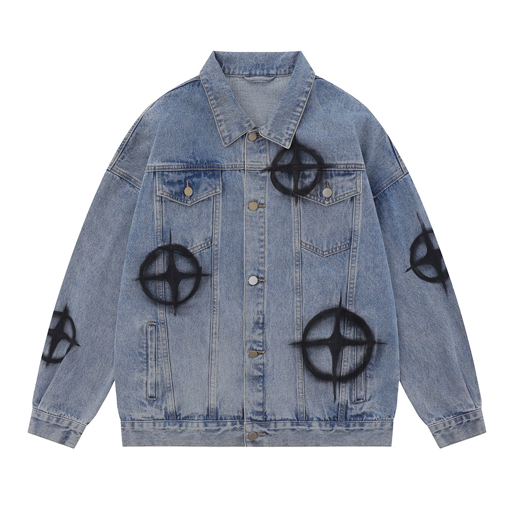 Men's Dark Cross Patterned Denim Jacket/2 Colors