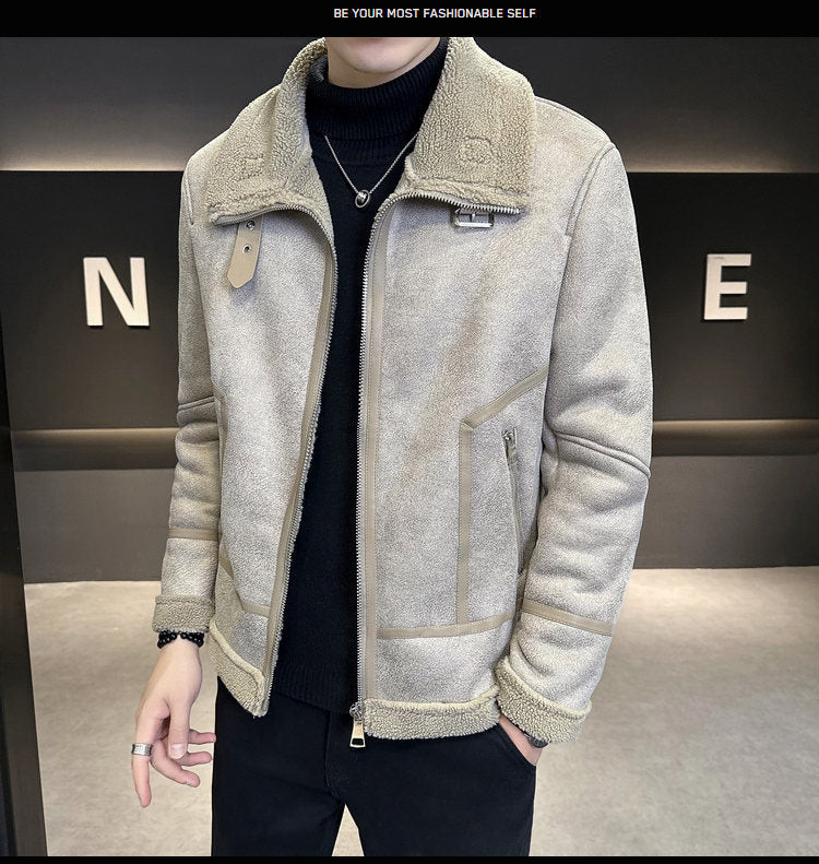 Men's Integrated Lamb Fur Fleece-lined Leather Coat /3 Colors