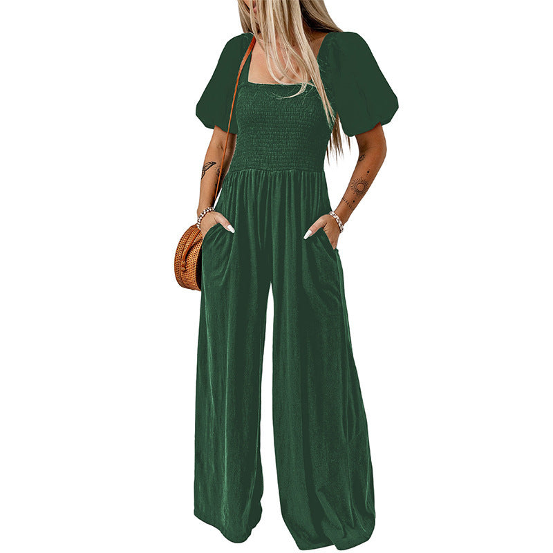 Women's Square Collar Short Sleeve Jumpsuit/8 Colors