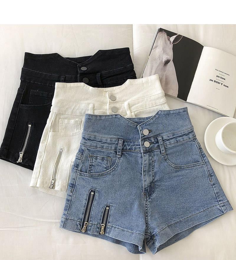 Women's High Waist Design Denim Zipper Shorts/2 Colors