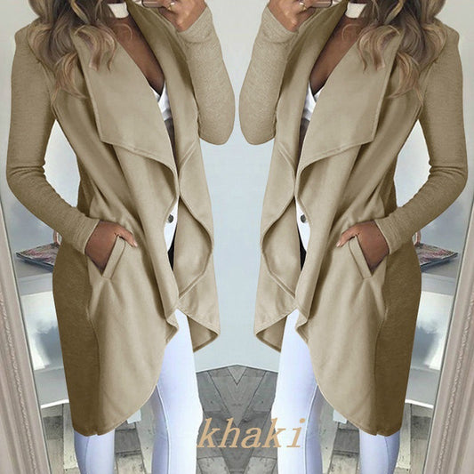 Women' Solid Color Colla Fit Long Trench Coat