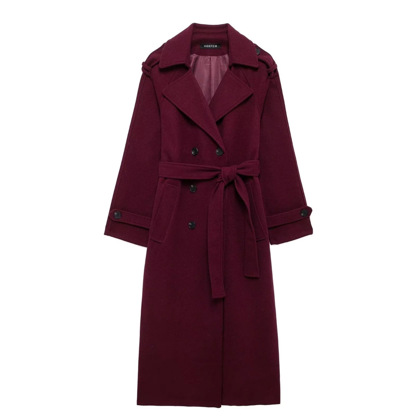 Woman's Lapel Double-breasted Woolen Long Trench Coat
