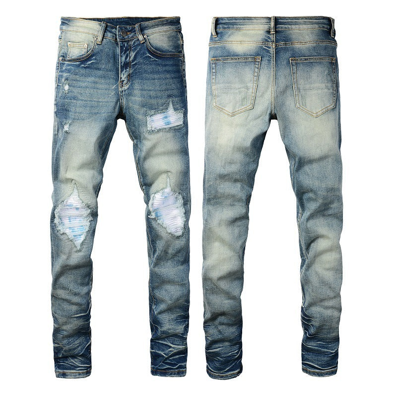 Men's Ripped Patch Denim Jeans