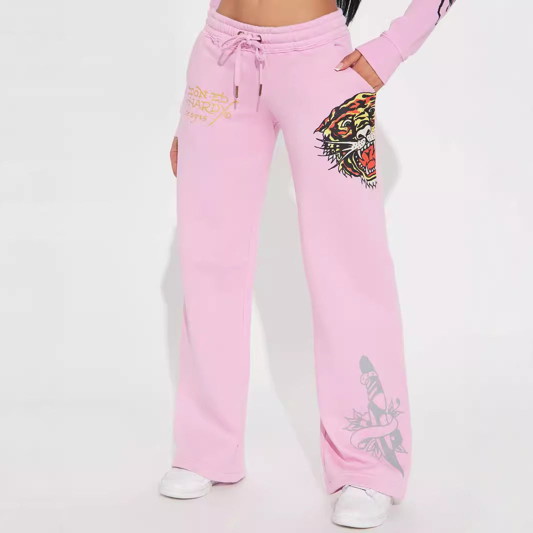 Woman's Ed Hardy Cropped Zip Up Hoodie/Pants Set