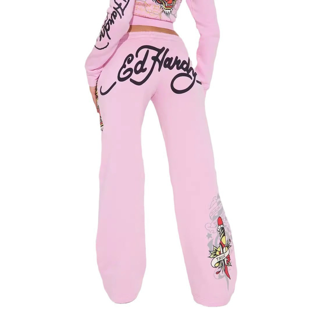 Woman's Ed Hardy Cropped Zip Up Hoodie/Pants Set