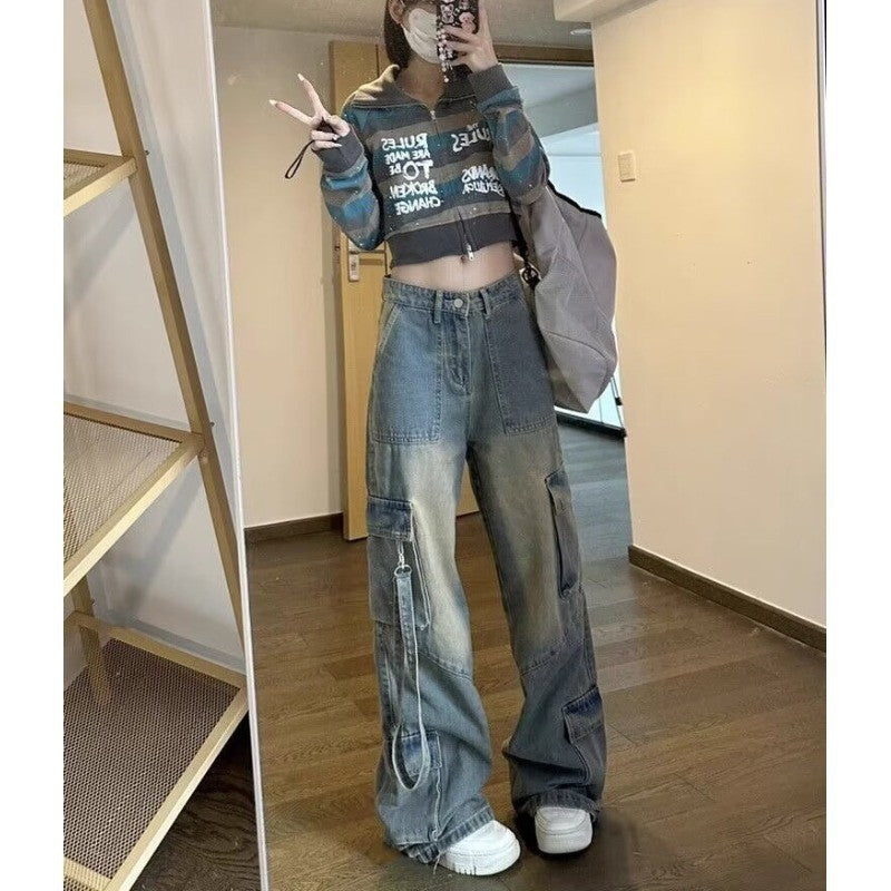 Woman's Denim Loose Wide Leg Cargo Jeans