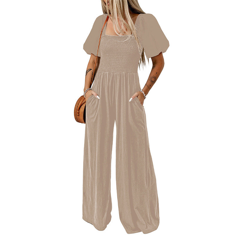 Women's Square Collar Short Sleeve Jumpsuit/8 Colors