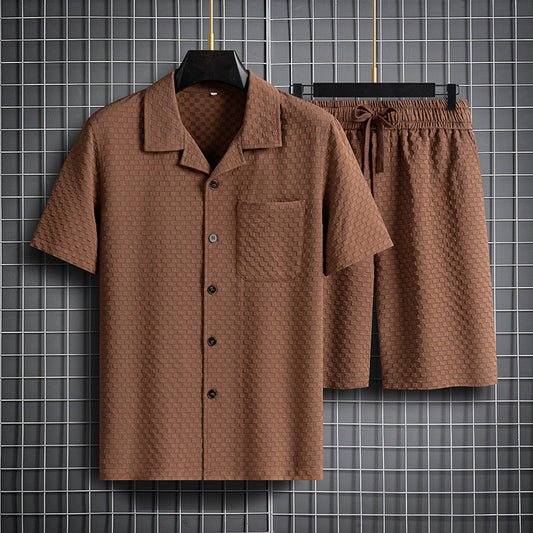 Men's Lapel Short Sleeve Two-piece Set