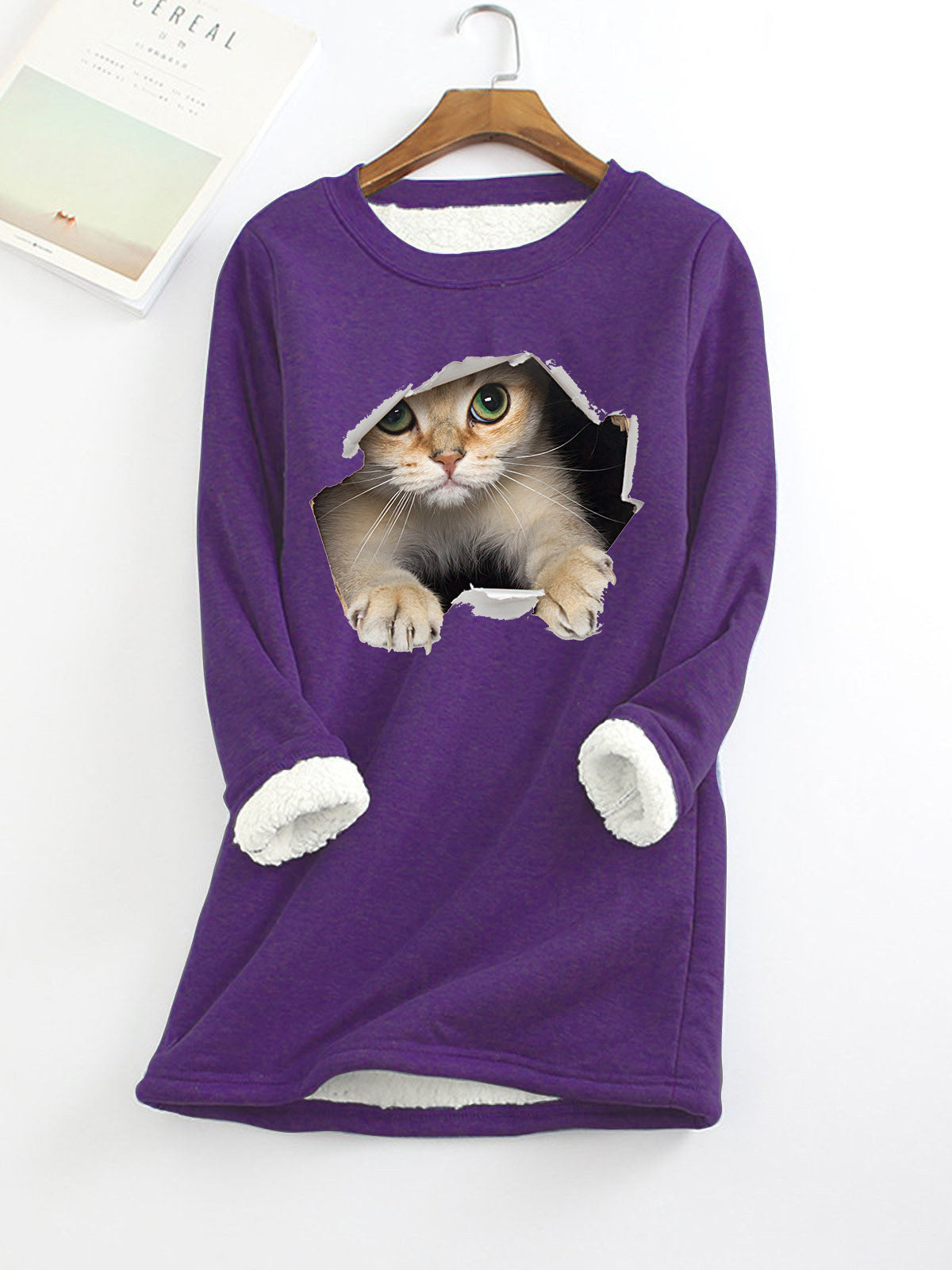 Woman's Fleece-lined 3D Print Kitten Top/12 Colors