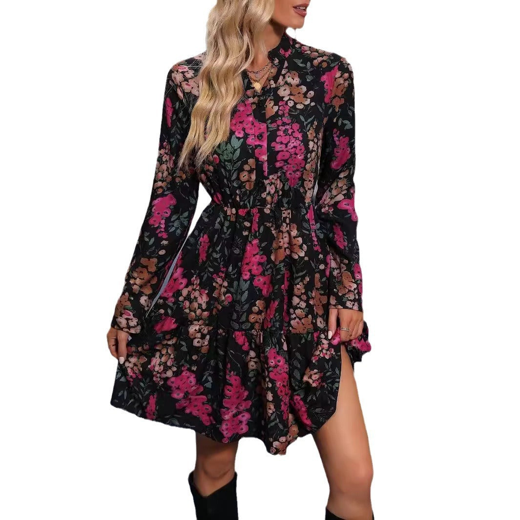 Woman's Printed Shirt Flare Dress