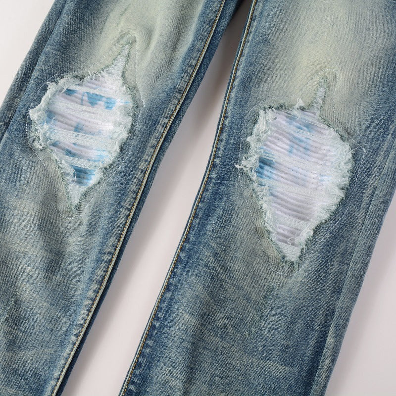 Men's Ripped Patch Denim Jeans