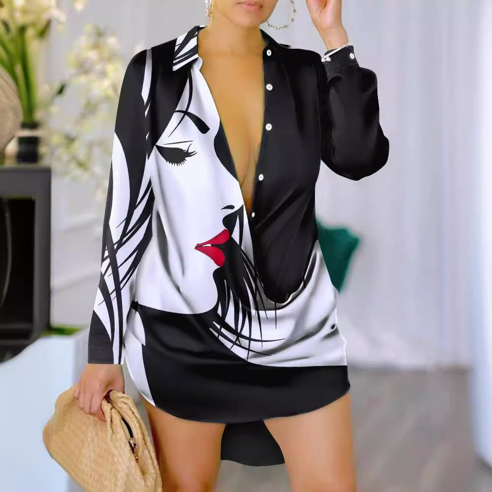 Woman's V-neck Long Sleeve Printed Romper Shirt/ 10 Options