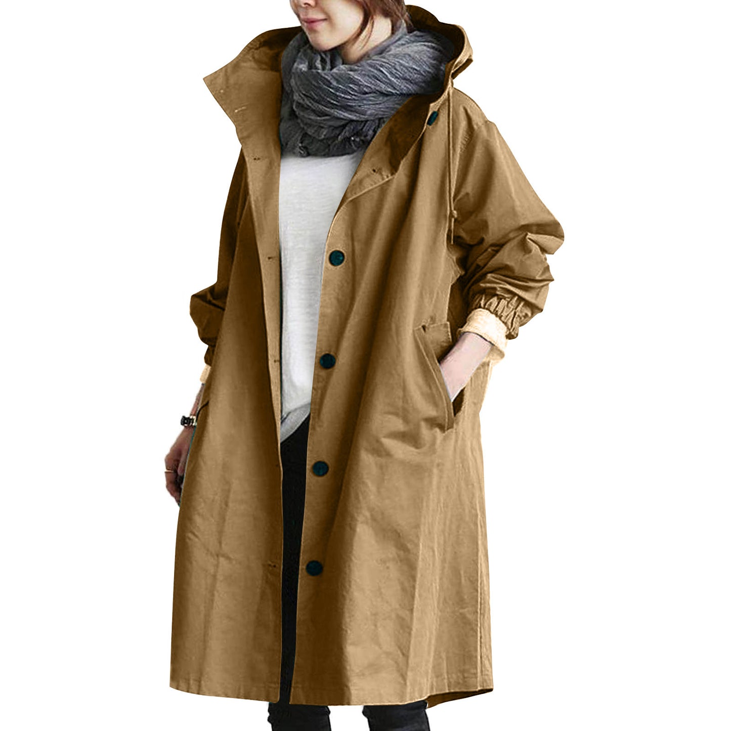 Casual Style Trench Coat For Women, Medium Length, Elegant Waisted Long-sleeved Coat