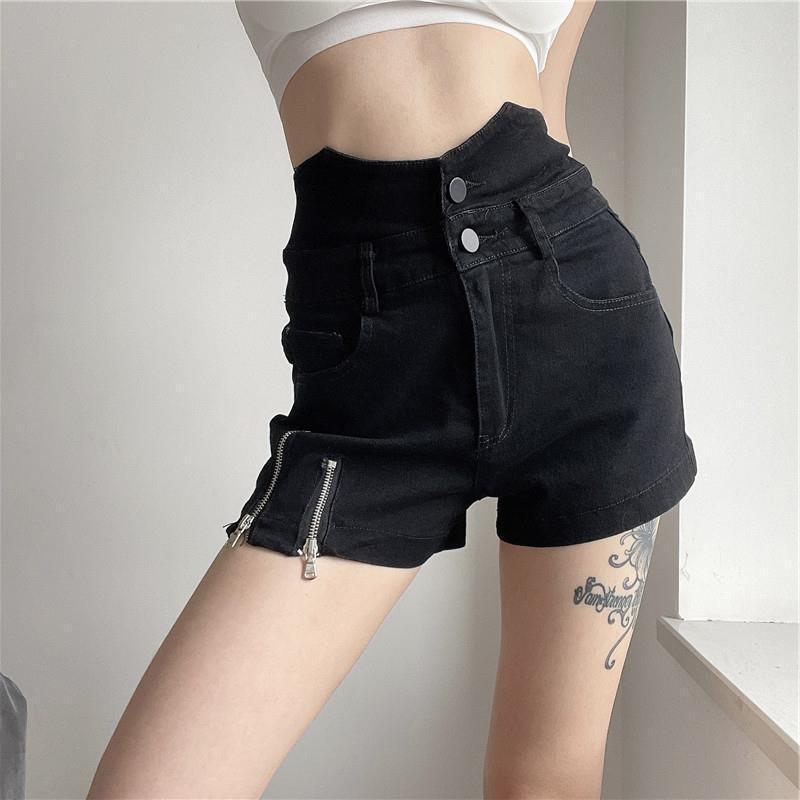 Women's High Waist Design Denim Zipper Shorts/2 Colors